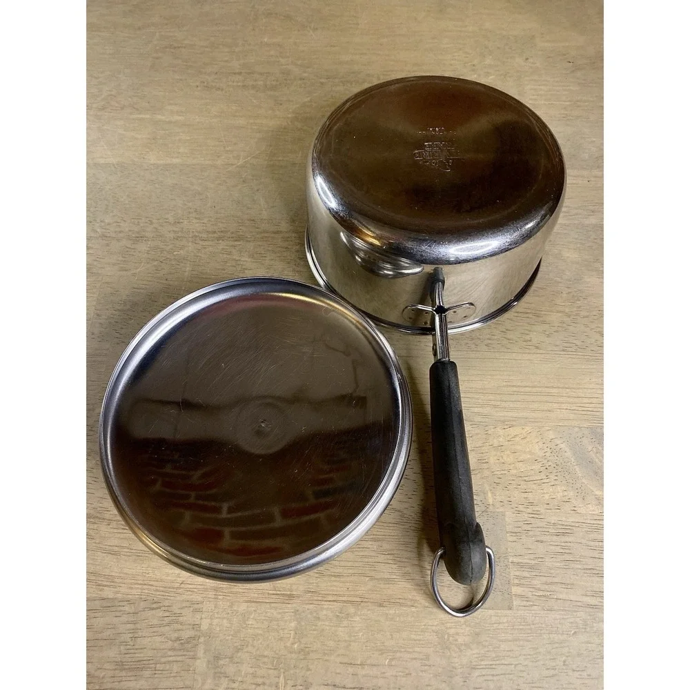 VTG Revere Ware 1 QT Stainless Steel Disc Bottom Sauce Pan W/Lid Tri-Ply Bottom